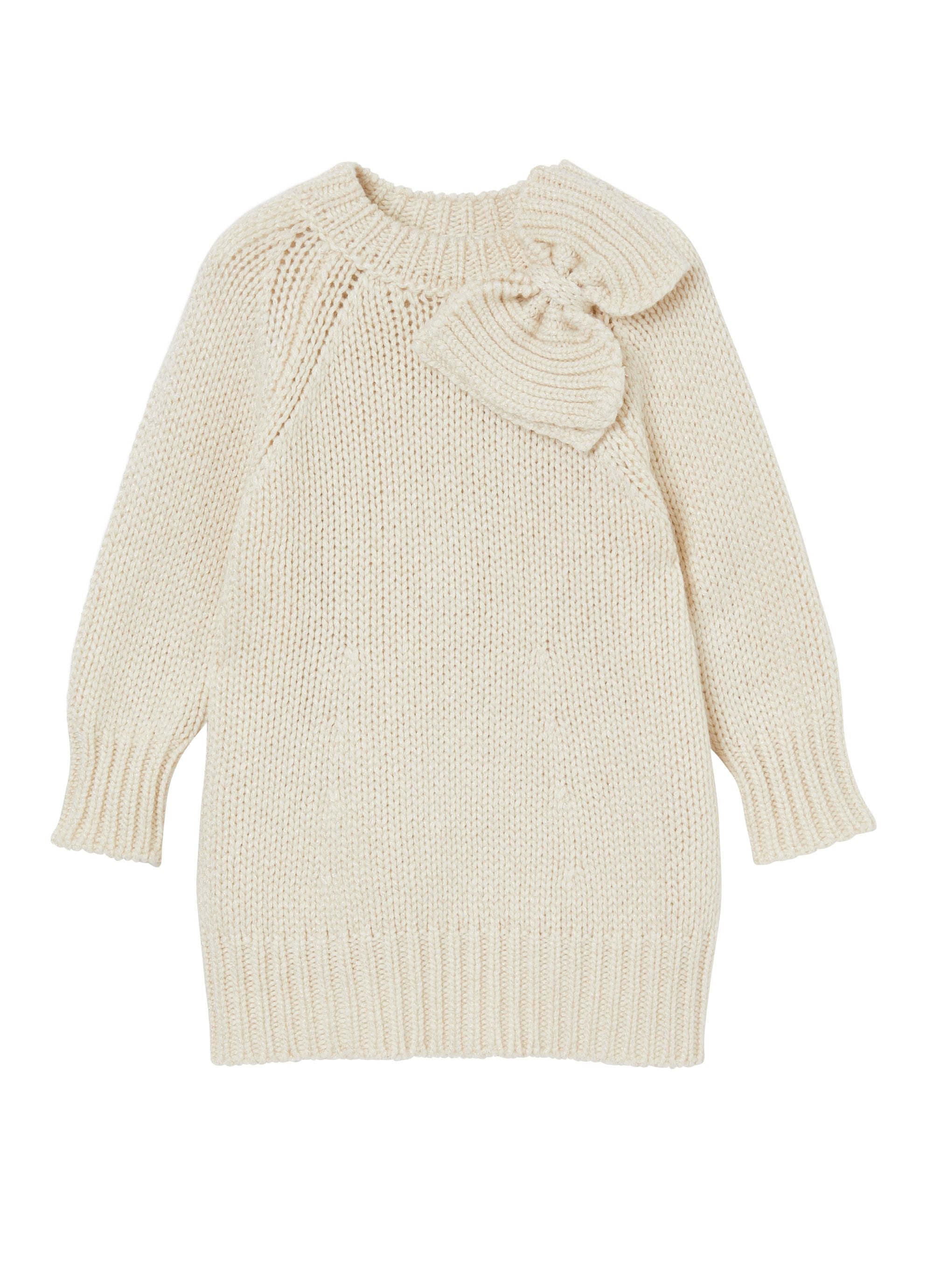Knitted dress with bow - Latte