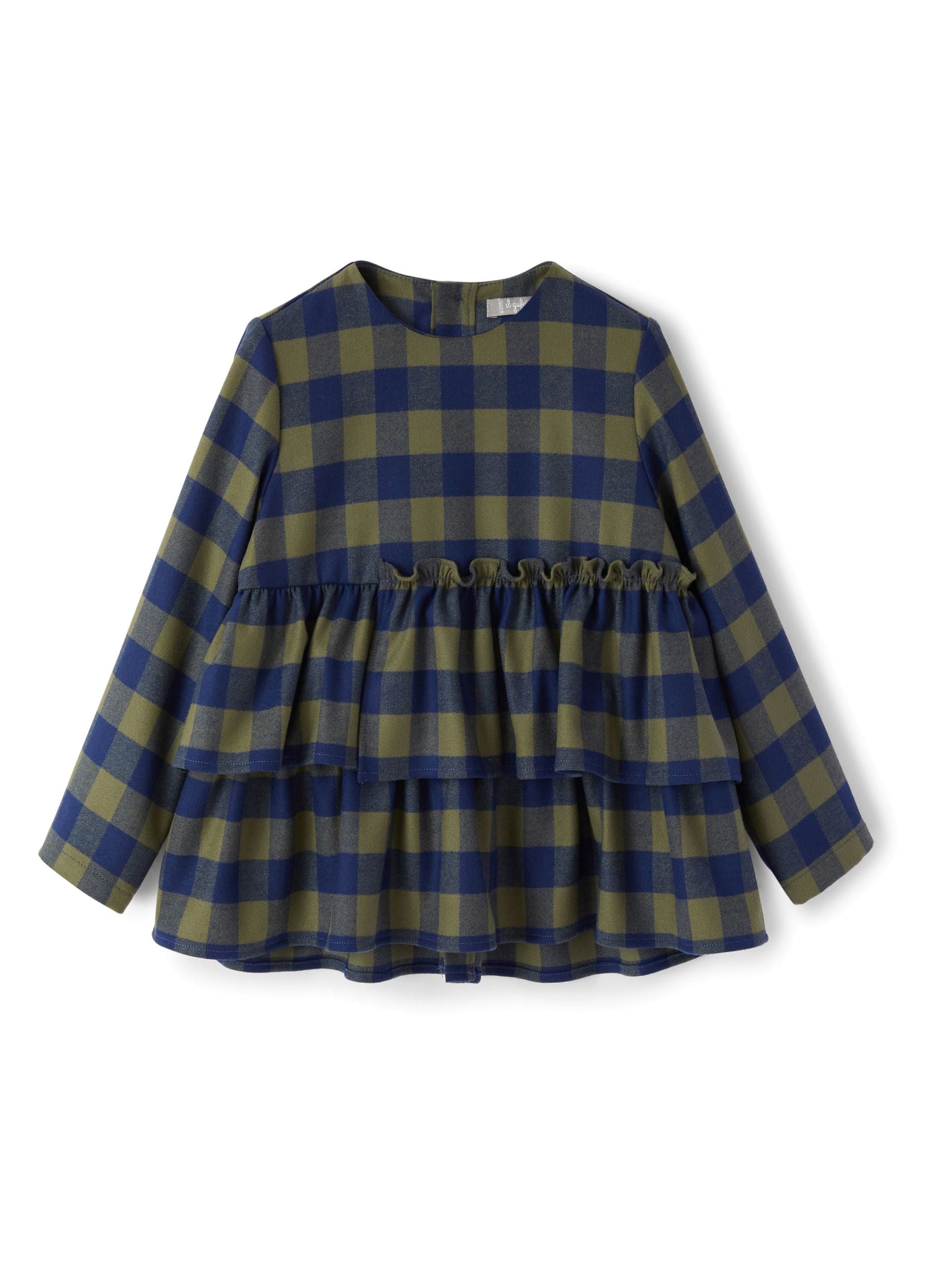 Check shirt with ruffles - Verde Corteccia