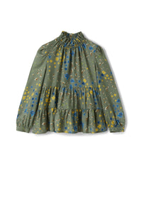 Floral shirt with ruffles - Verde Corteccia