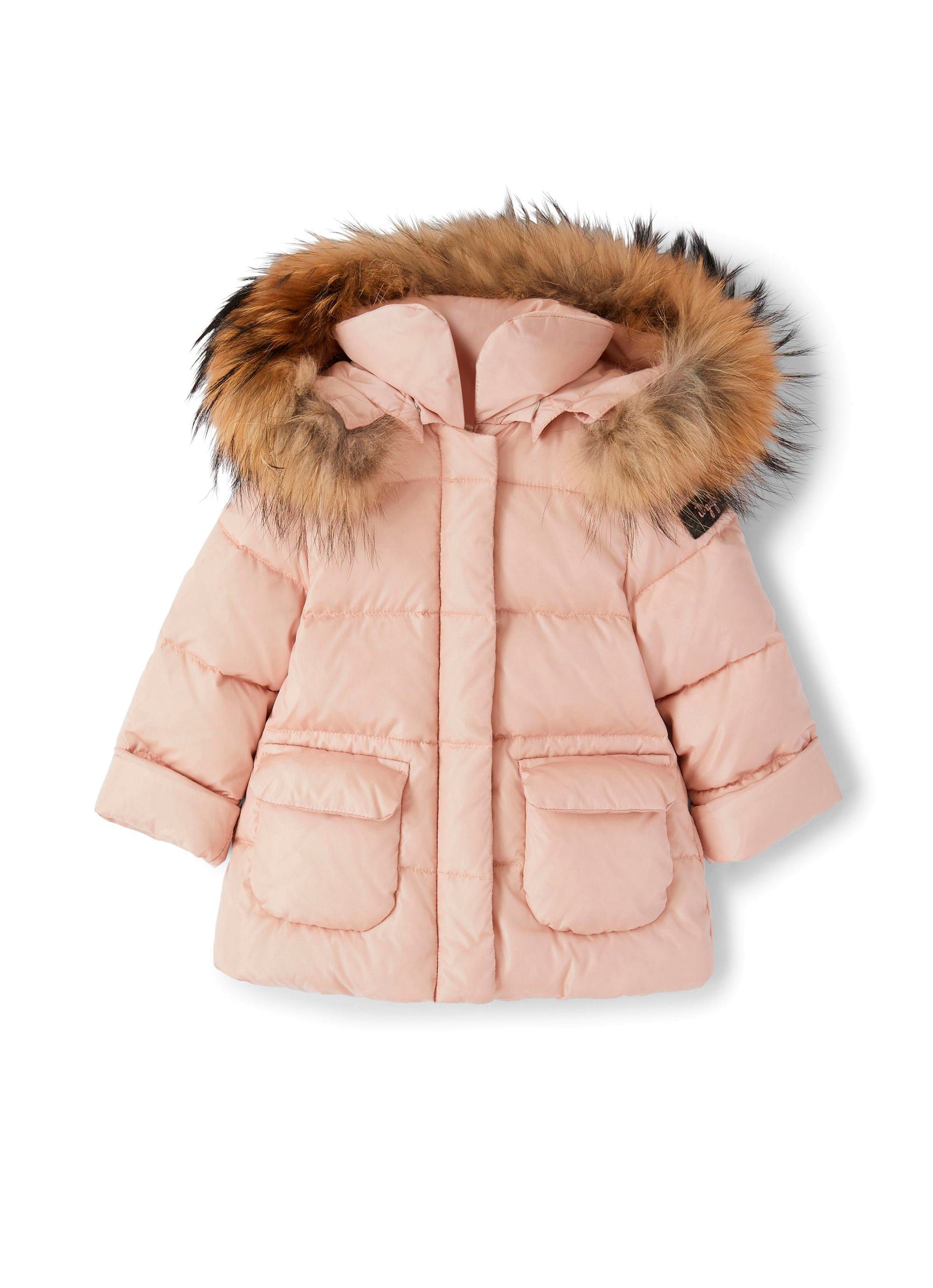 Padded jacket with detachable fur hood - Quarzo Rosa