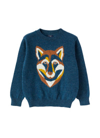Jumper with inlaid wolf in wool - Mirtillo
