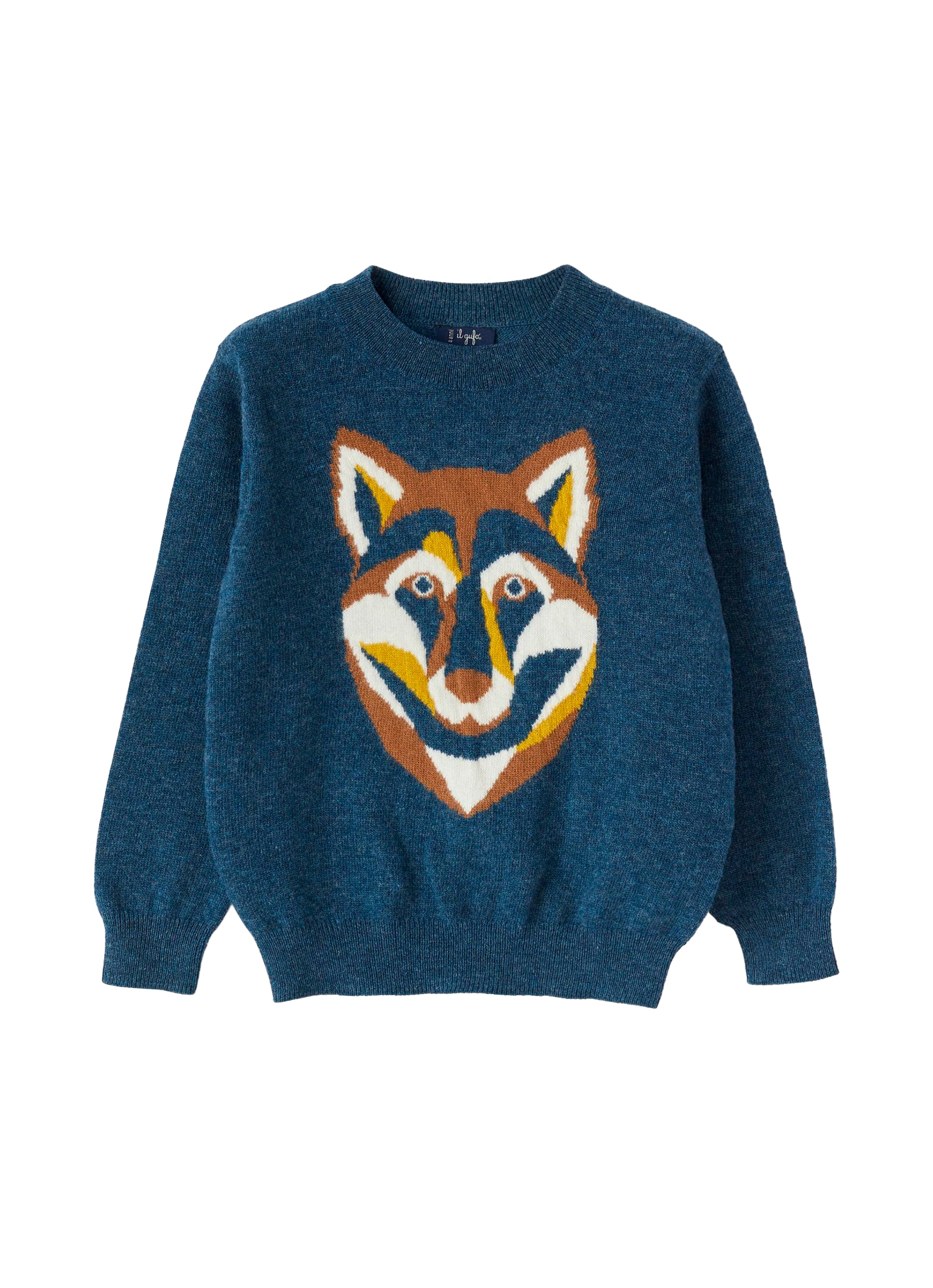 Jumper with inlaid wolf in wool - Mirtillo