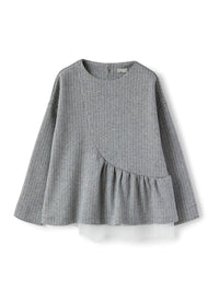 Striped jersey sweatshirt with ruffle - Grigio Ferro