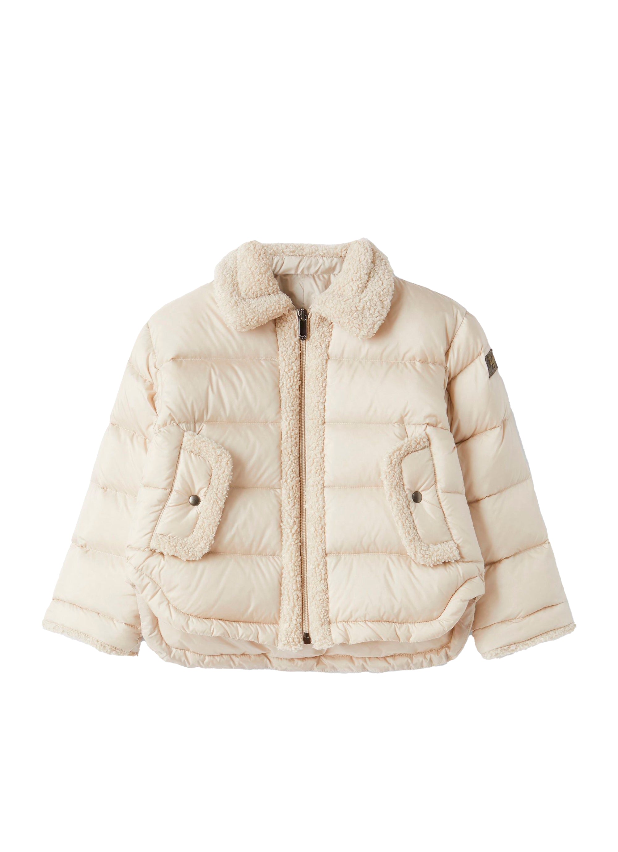 Short padded jacket with teddy inside - Sand