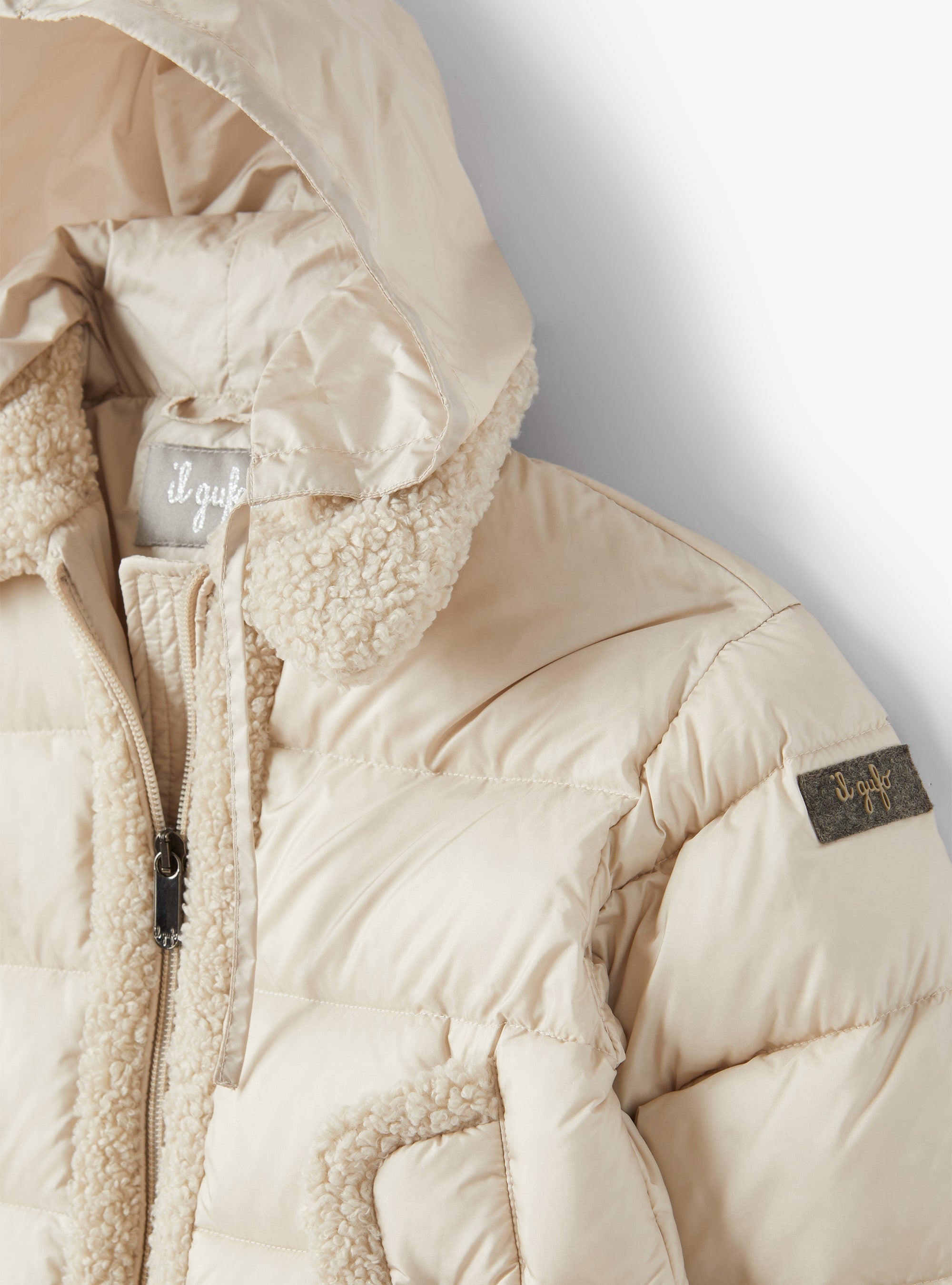 Short padded jacket with teddy inside - Sand