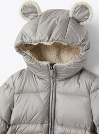 Short waterproof down jacket - Grey & Natural