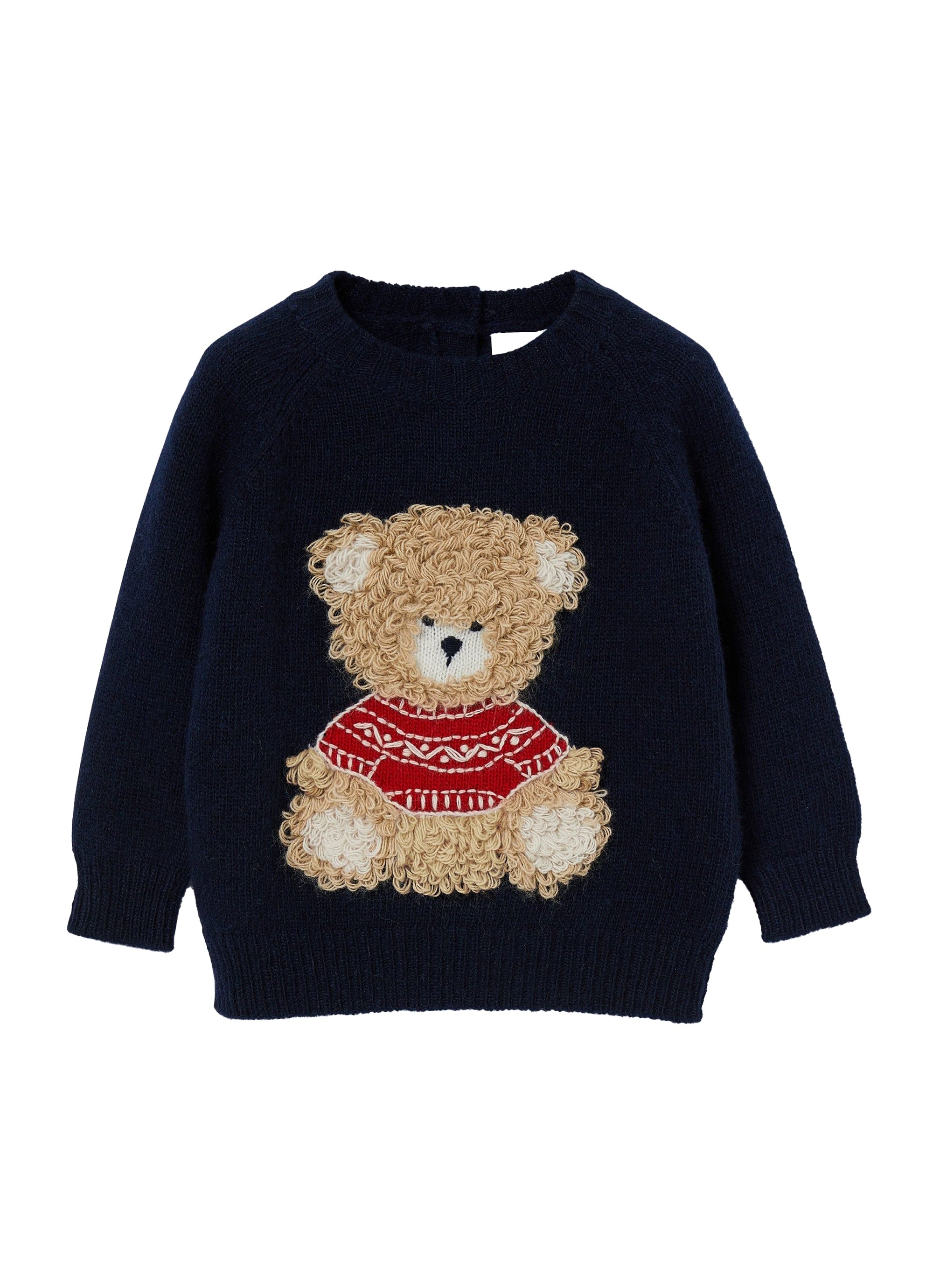Round-neck wool bear jumper - Blue & Berry