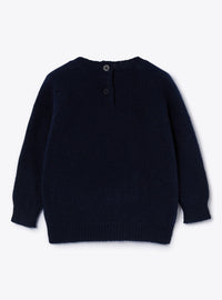 Round-neck wool bear jumper - Blue & Berry