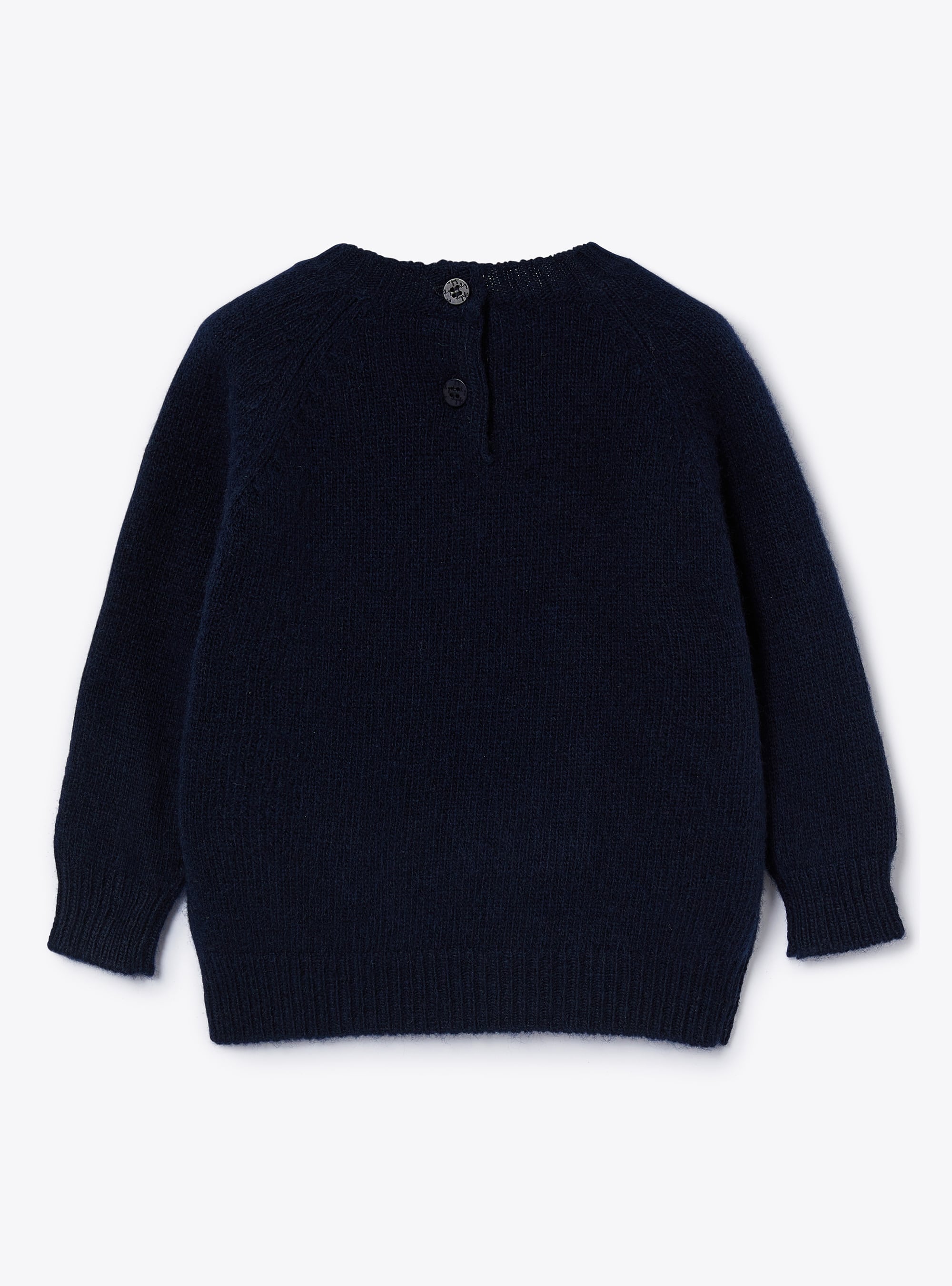 Round-neck wool bear jumper - Blue & Berry