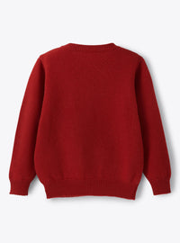 Reindeer jumper with wool pompons - Berry