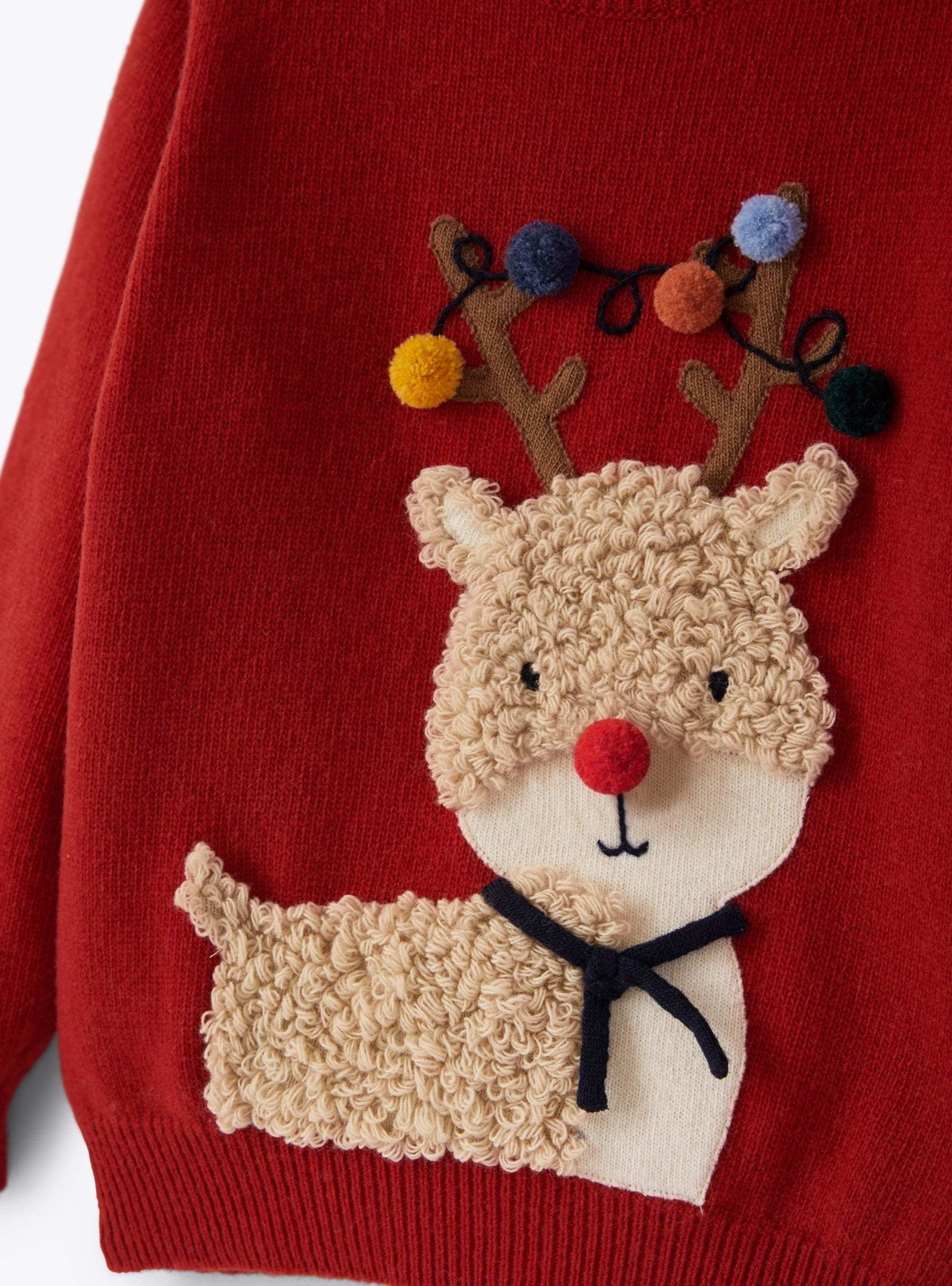 Reindeer jumper with wool pompons - Berry
