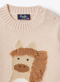 Wool embroidered pony jumper - Quarzo Rosa