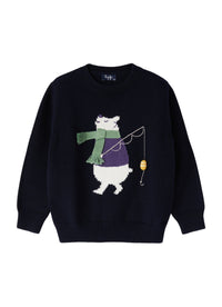 Crew-neck jumper with embroidery - Navy Blue & Royal Blue