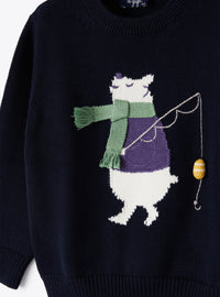 Crew-neck jumper with embroidery - Navy Blue & Royal Blue