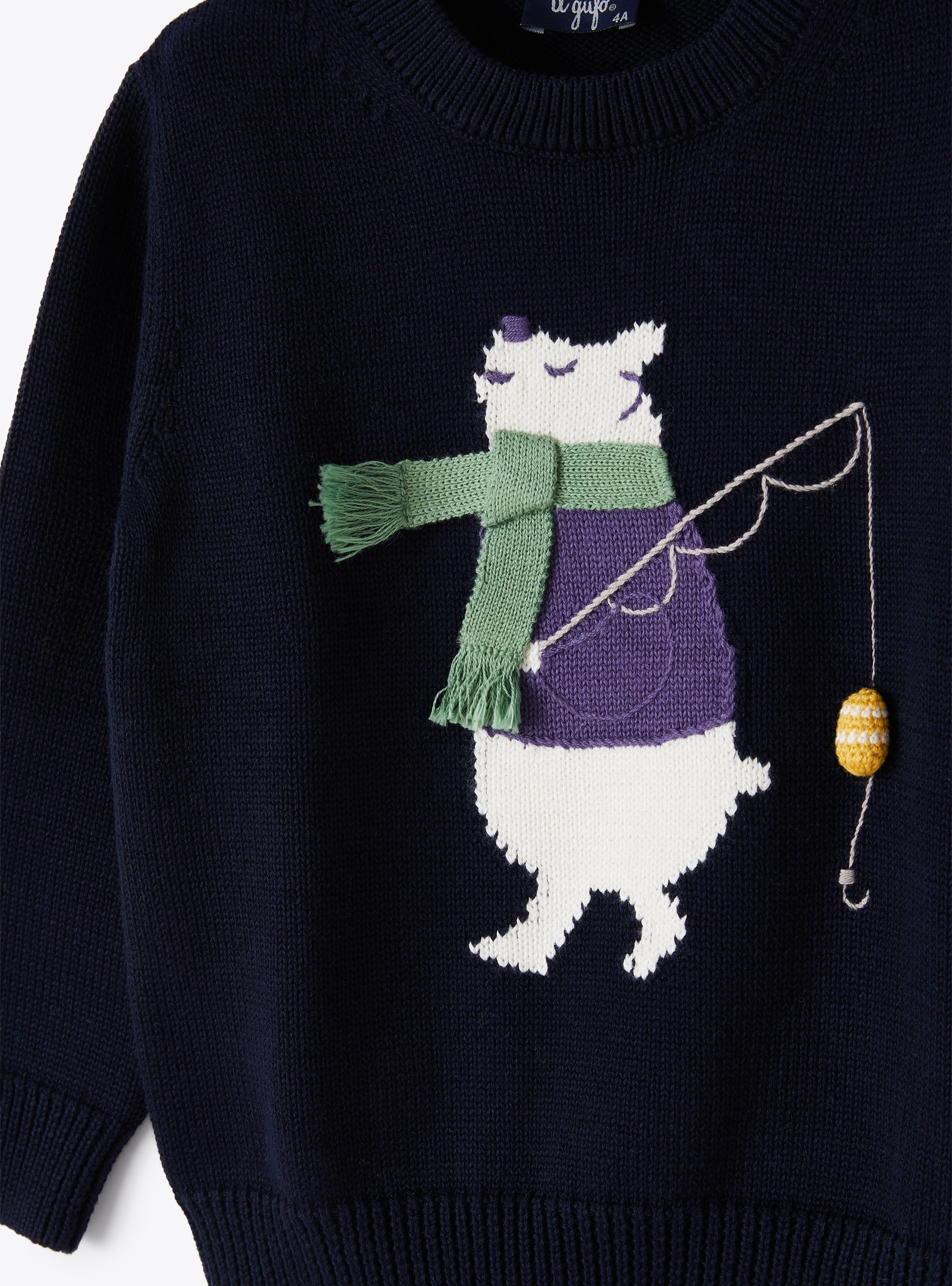 Crew-neck jumper with embroidery - Navy Blue & Royal Blue
