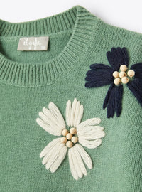 Wool jumper with embroidered flowers - Eucalipto & Bluette