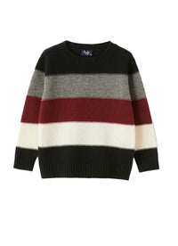 Ribbed crew-neck jumper in wool - Nero & Bordeaux