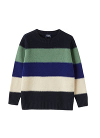 Ribbed crew-neck jumper in wool - Navy Blue & Royal Blue