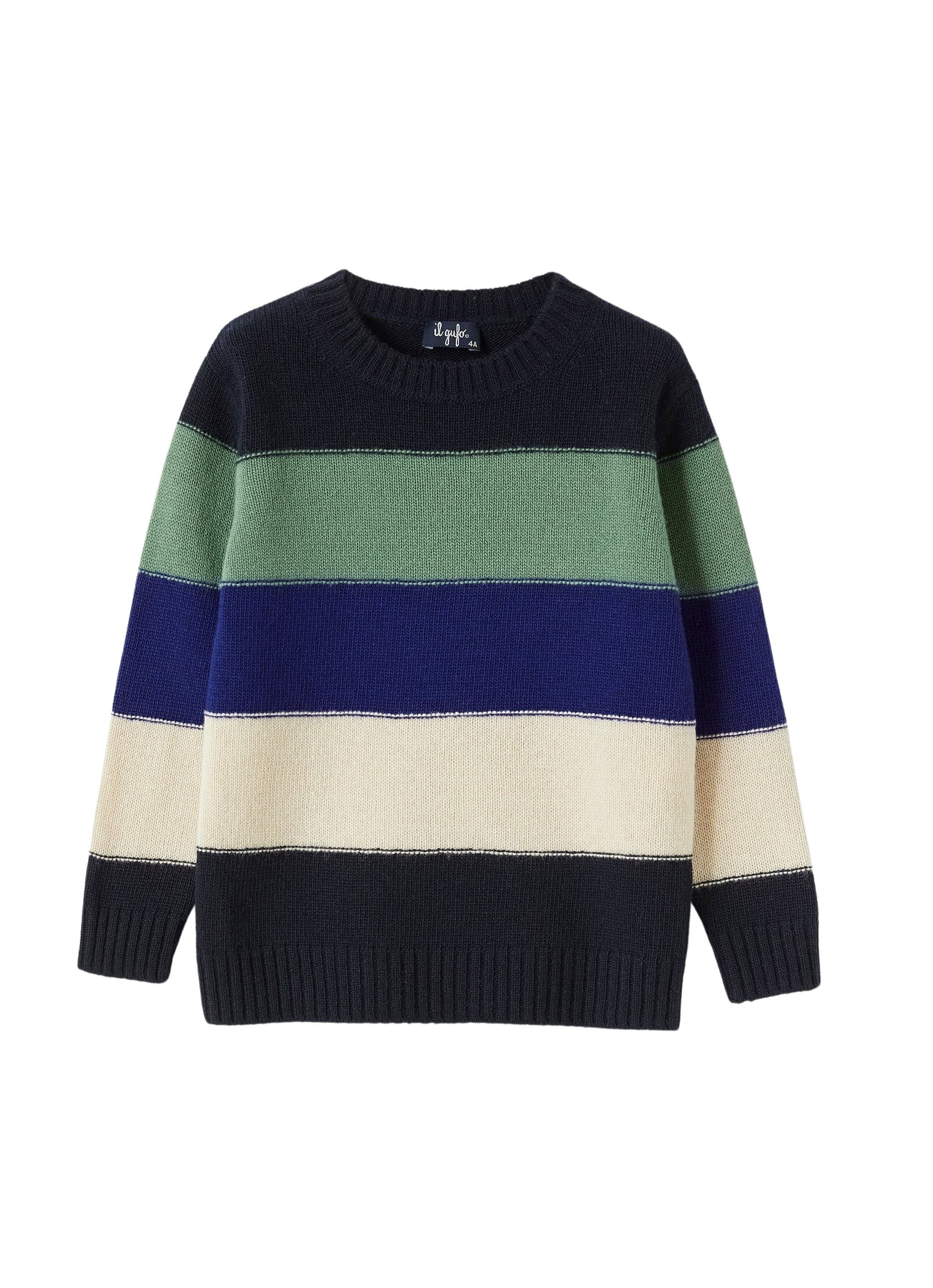 Ribbed crew-neck jumper in wool - Navy Blue & Royal Blue