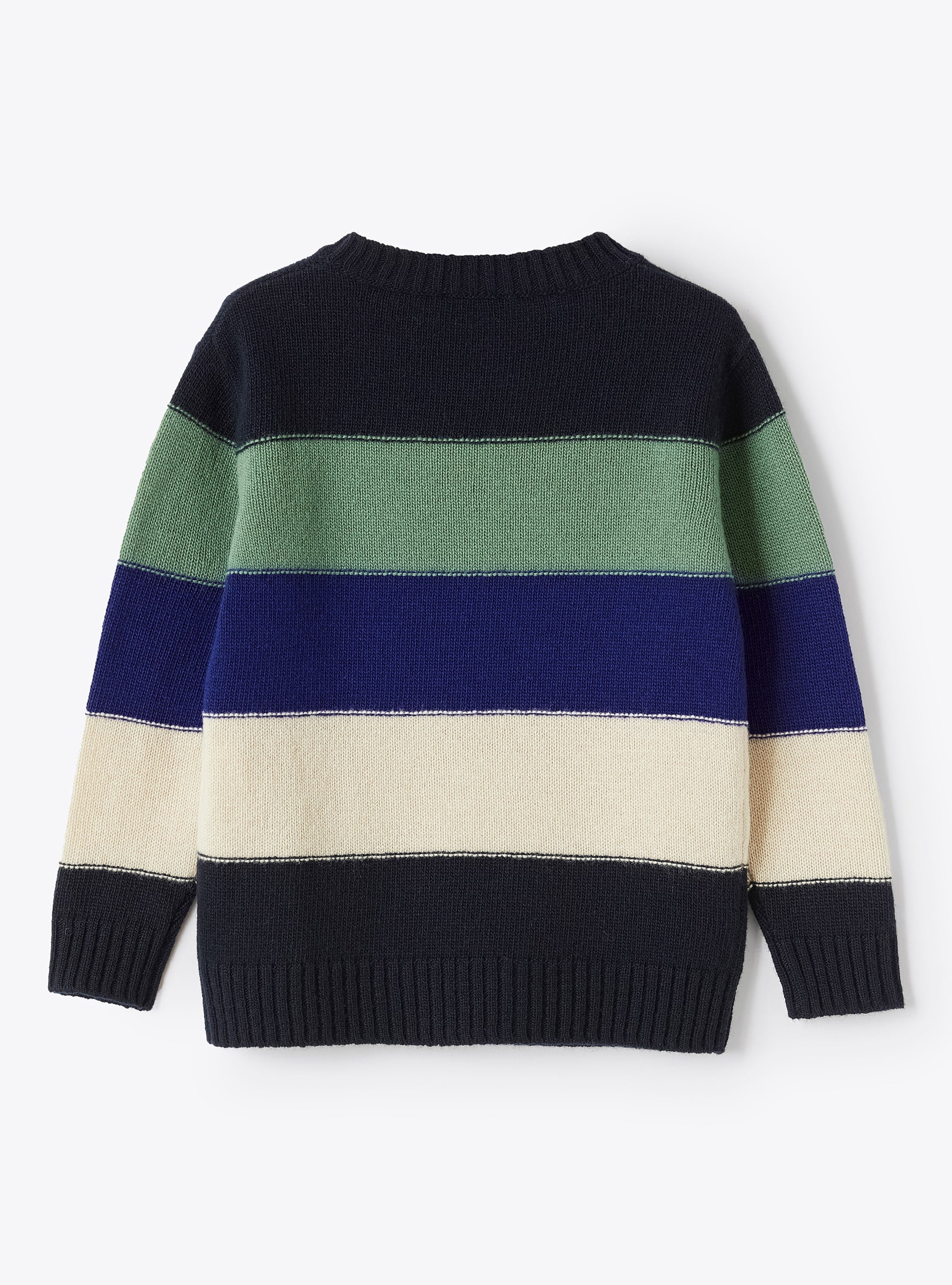 Ribbed crew-neck jumper in wool - Navy Blue & Royal Blue