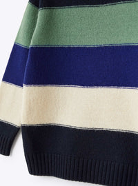 Ribbed crew-neck jumper in wool - Navy Blue & Royal Blue