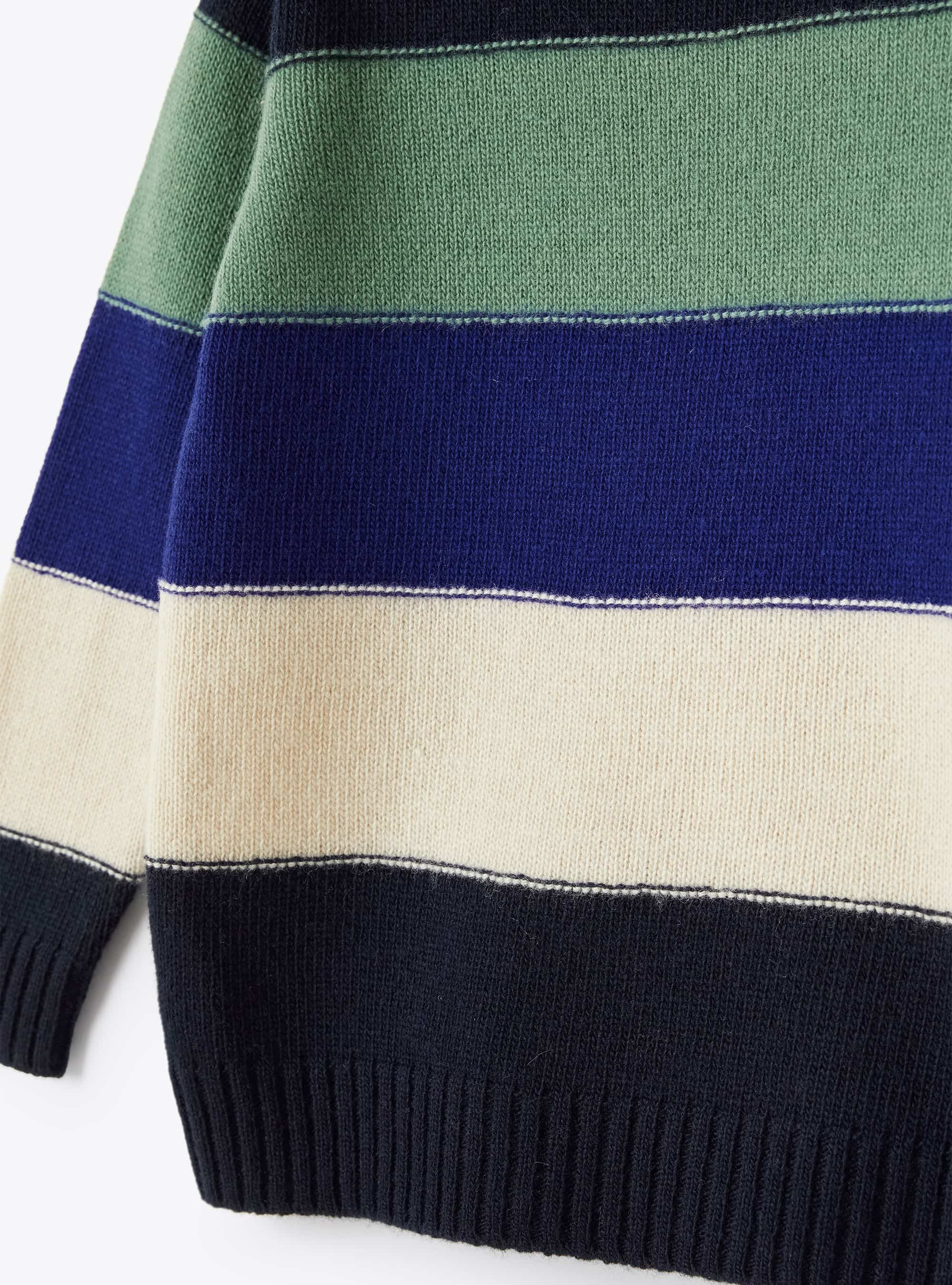 Ribbed crew-neck jumper in wool - Navy Blue & Royal Blue
