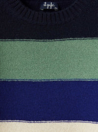 Ribbed crew-neck jumper in wool - Navy Blue & Royal Blue