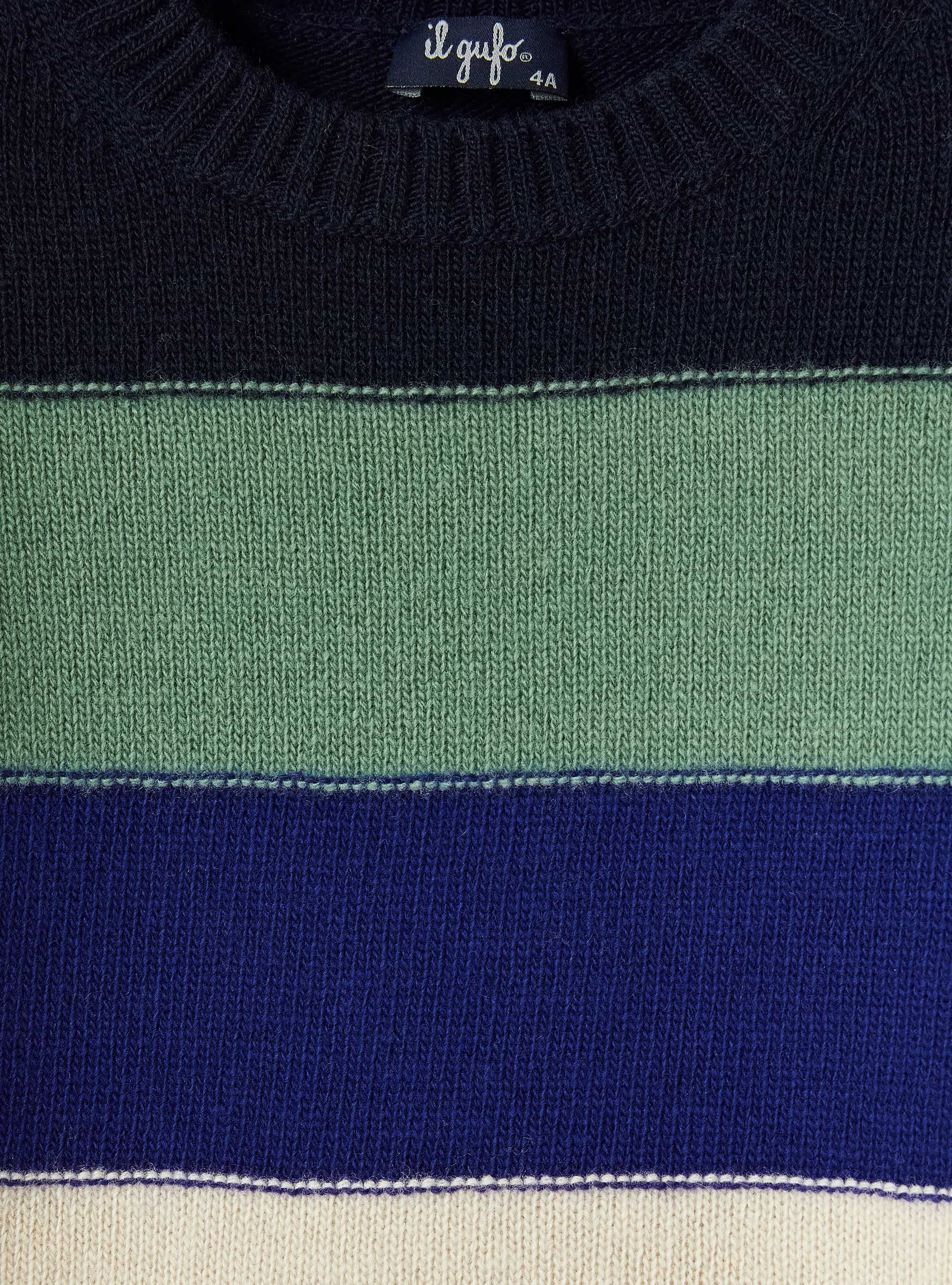 Ribbed crew-neck jumper in wool - Navy Blue & Royal Blue