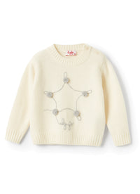 Jumper embroidered with stars and wool pompons - Latte & Nube