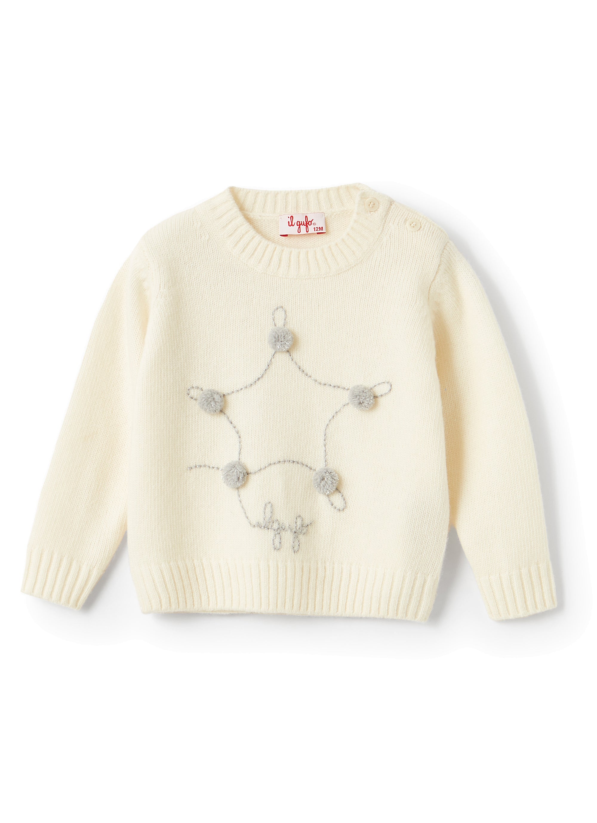 Jumper embroidered with stars and wool pompons - Latte & Nube