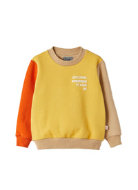 Crew-neck sweatshirt with colourful design - Giallo Mimosa & Nocciola