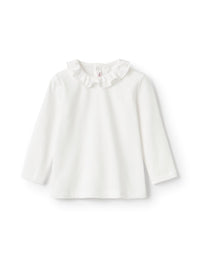 Long-sleeved ruffled T-shirt - White & White