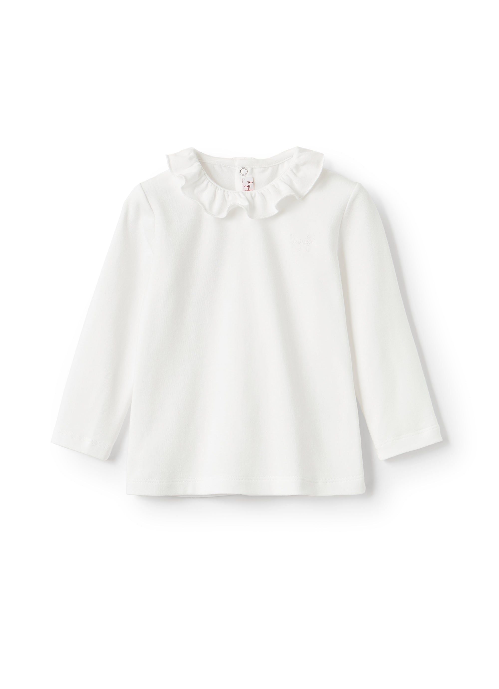 Long-sleeved ruffled T-shirt - White & White