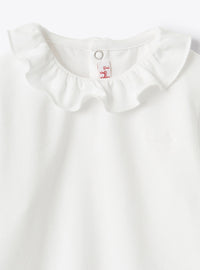 Long-sleeved ruffled T-shirt - White & White