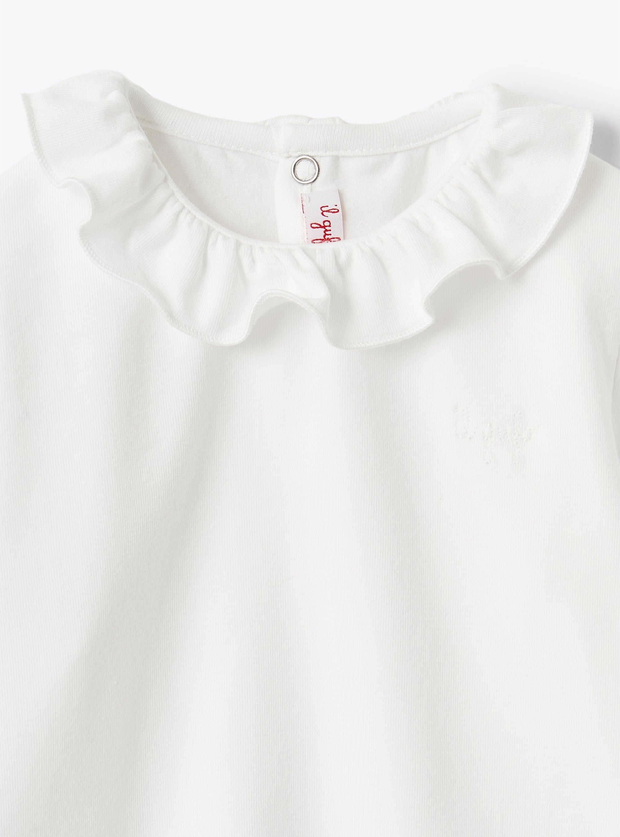 Long-sleeved ruffled T-shirt - White & White