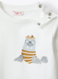 Long-sleeved walrus T-shirt - Milk & Beaver Brown