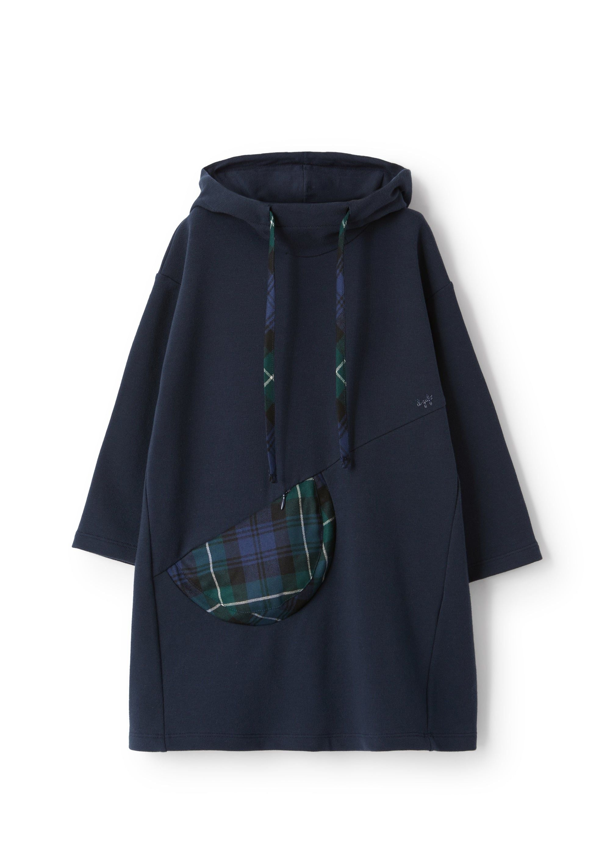 Fleece dress with hood and pockets - Blue Marino & Blue Royal