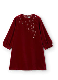 Velvet dress with embroidered stars - Bordeaux