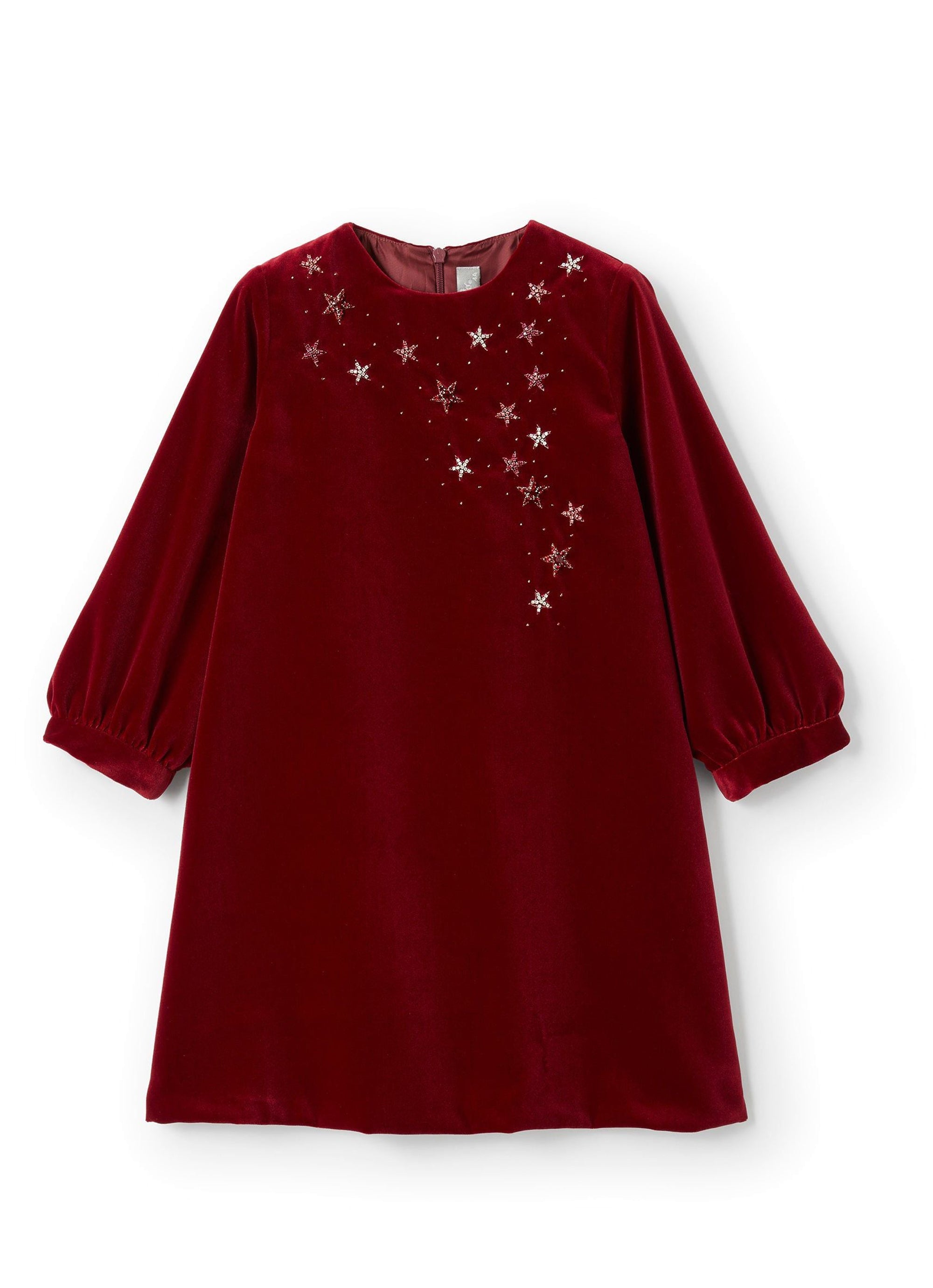 Velvet dress with embroidered stars - Bordeaux