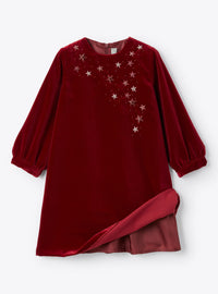 Velvet dress with embroidered stars - Bordeaux