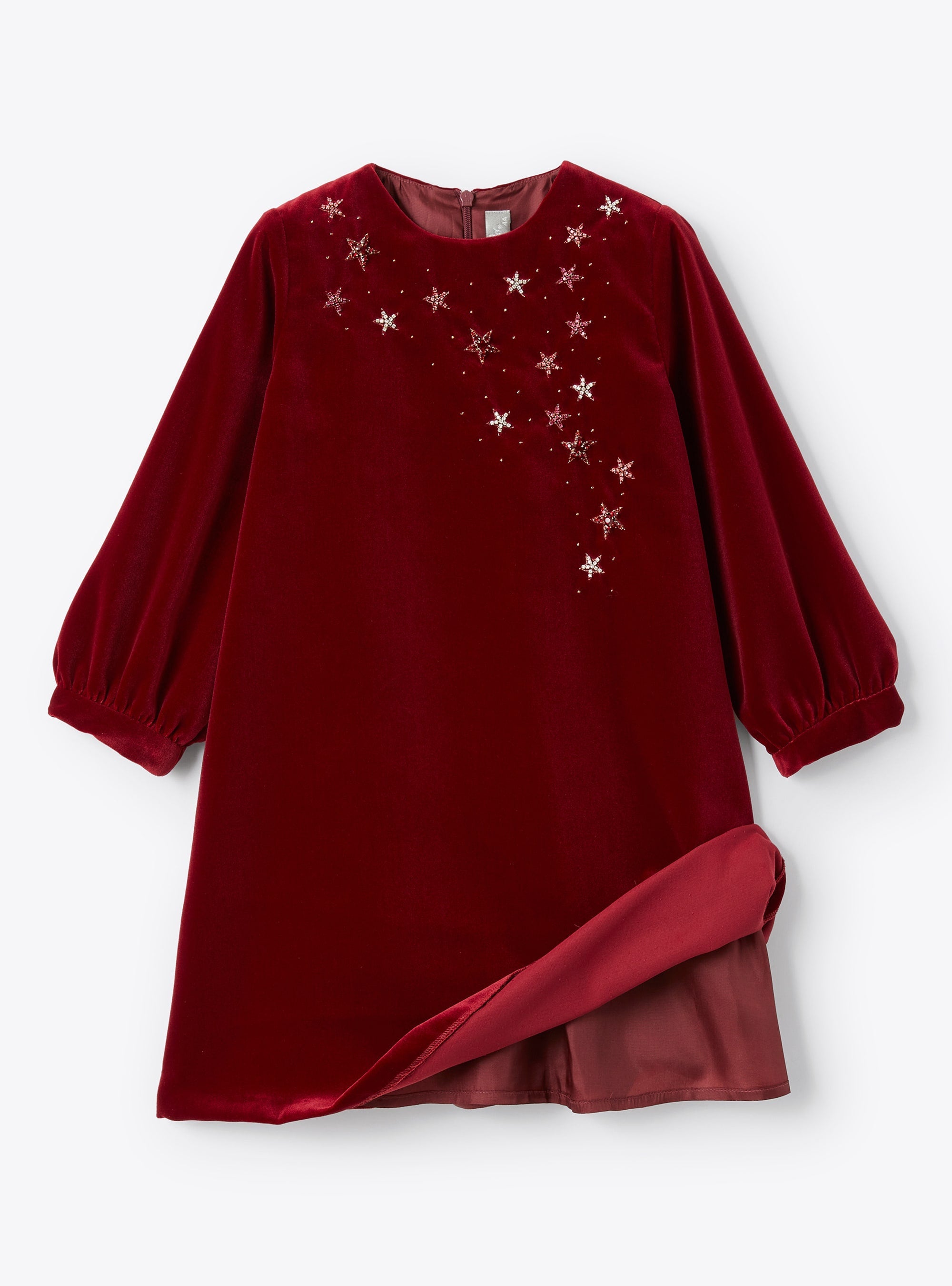 Velvet dress with embroidered stars - Bordeaux