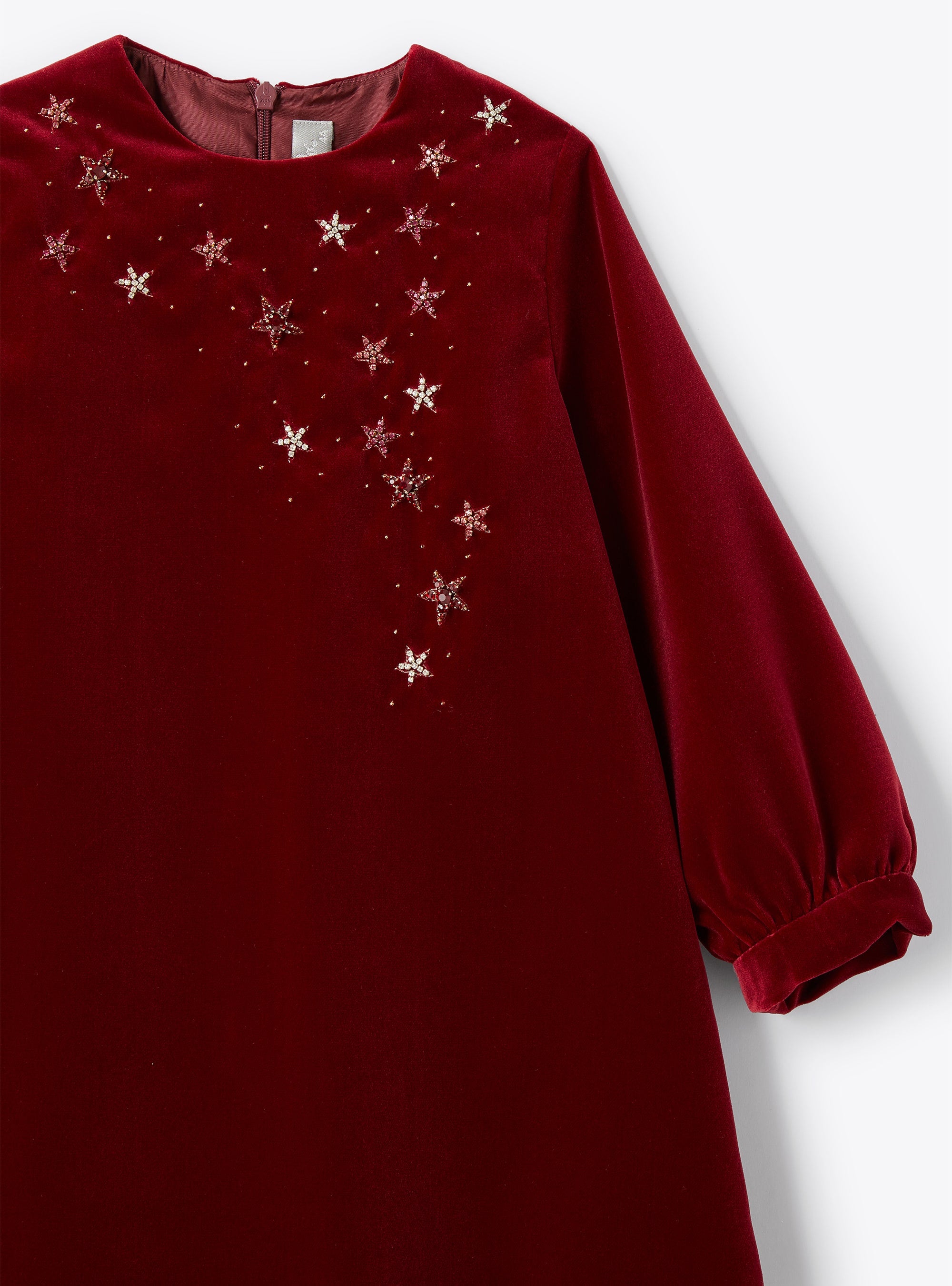 Velvet dress with embroidered stars - Bordeaux