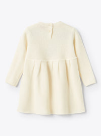Long-sleeved dress with wool flowers - Latte & Nube