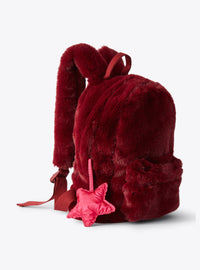 Powdered faux fur backpack - Cranberry Red & Leaf Green