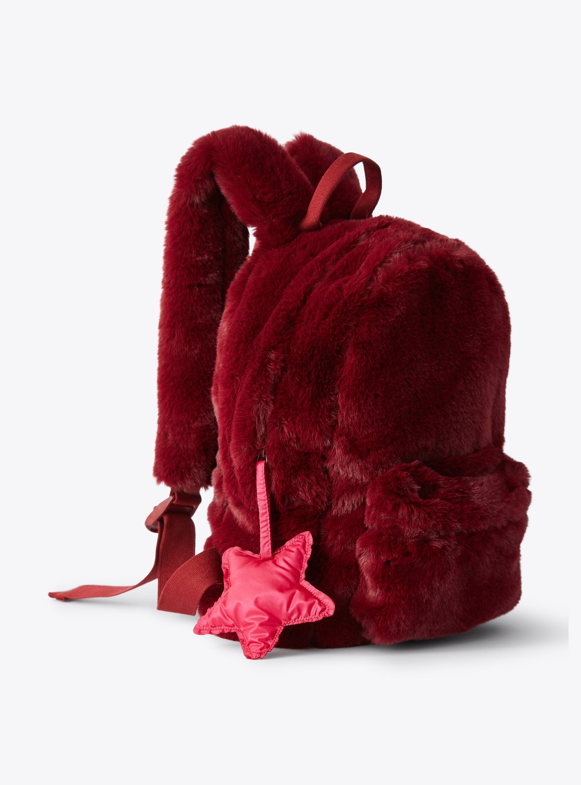 Powdered faux fur backpack - Cranberry Red & Leaf Green
