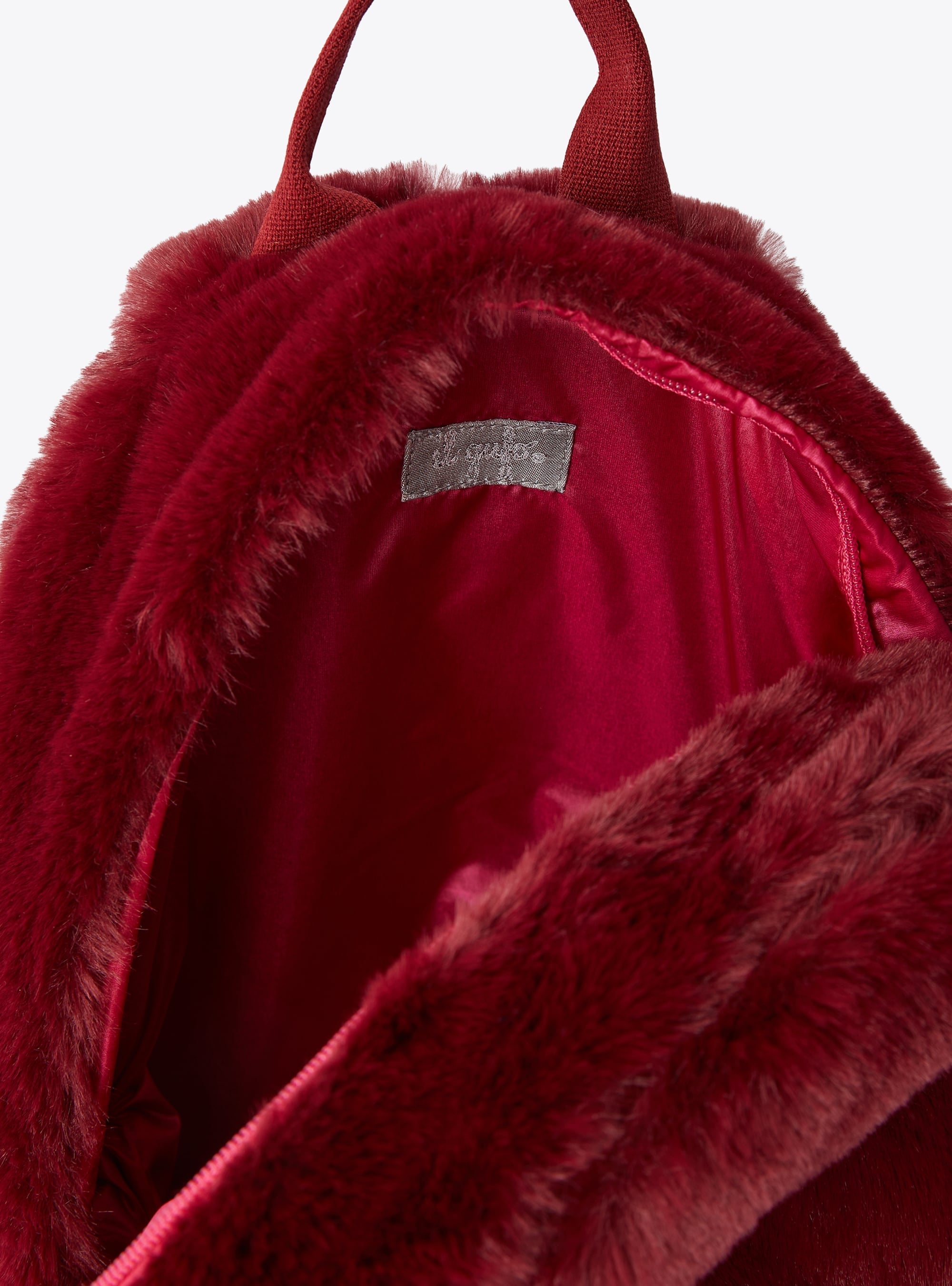 Powdered faux fur backpack - Cranberry Red & Leaf Green