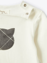 Long-sleeved cat T-shirt - Latte & Grigio
