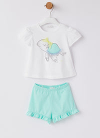 Turtle print two-piece set - Bianco & Acquamarina