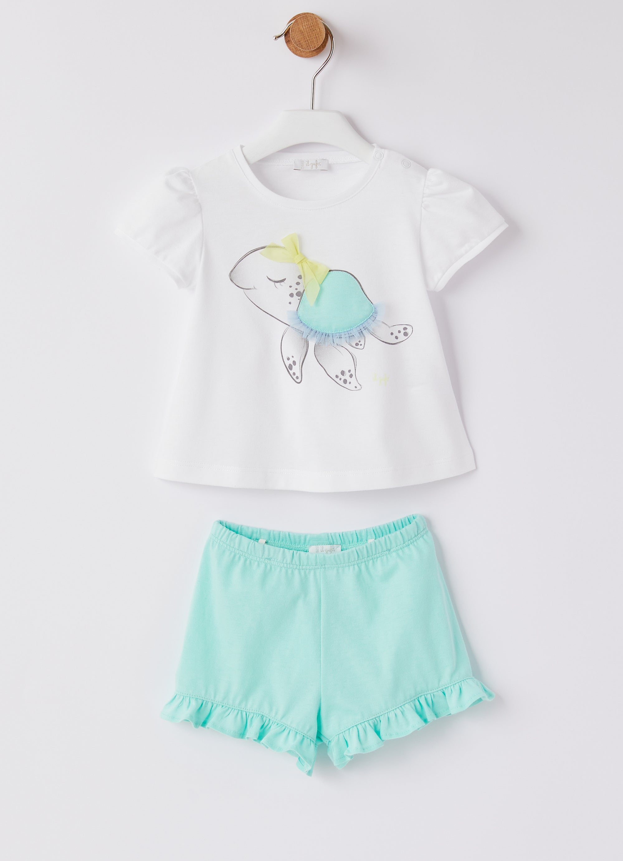 Turtle print two-piece set - Bianco & Acquamarina
