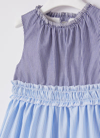 Sleeveless tricolour ruffled dress - Blue Inchiostro & Ibisco